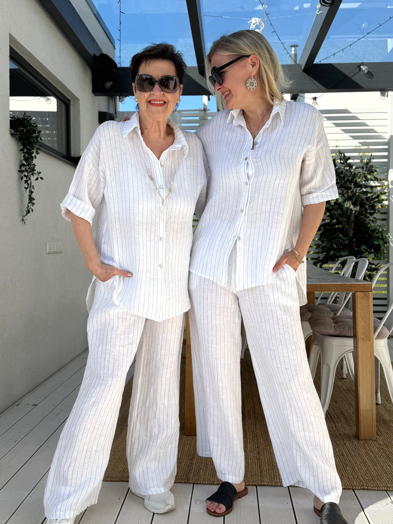 Elite Stripes linen shirt, white