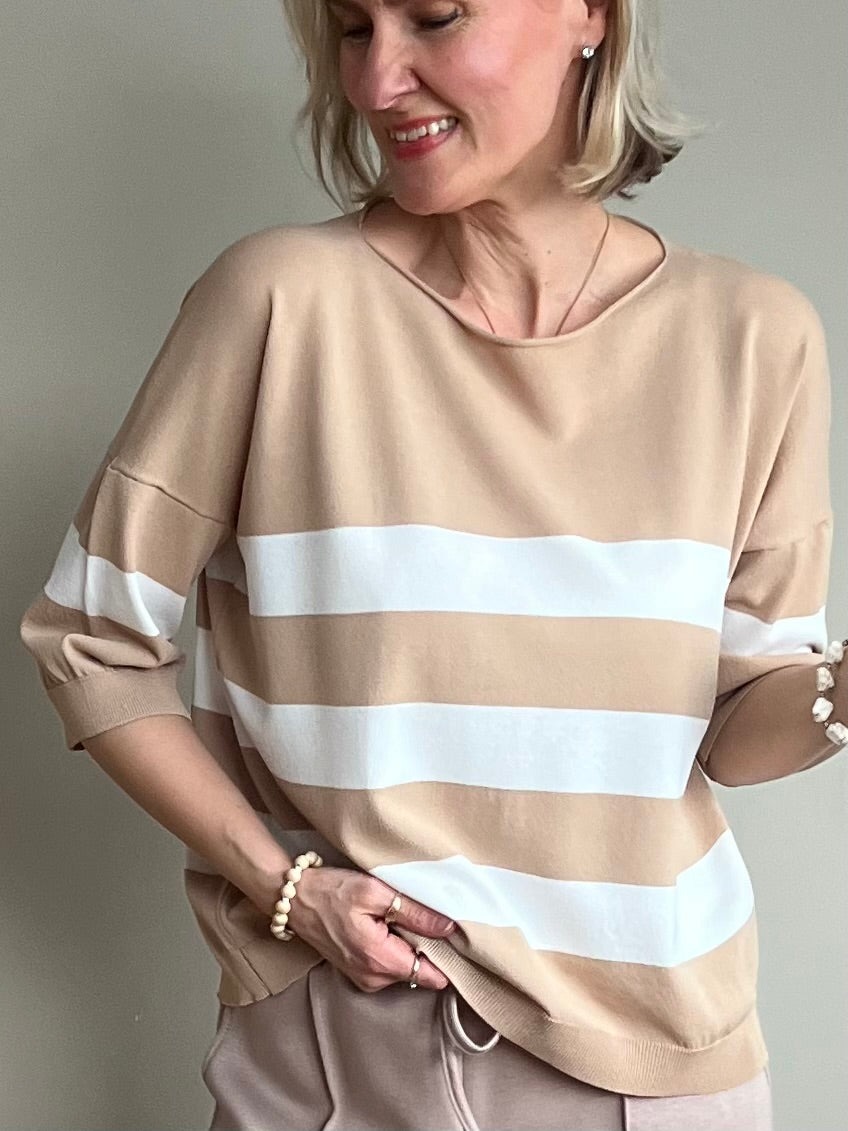 Sole -neule, toffee / valkoinen