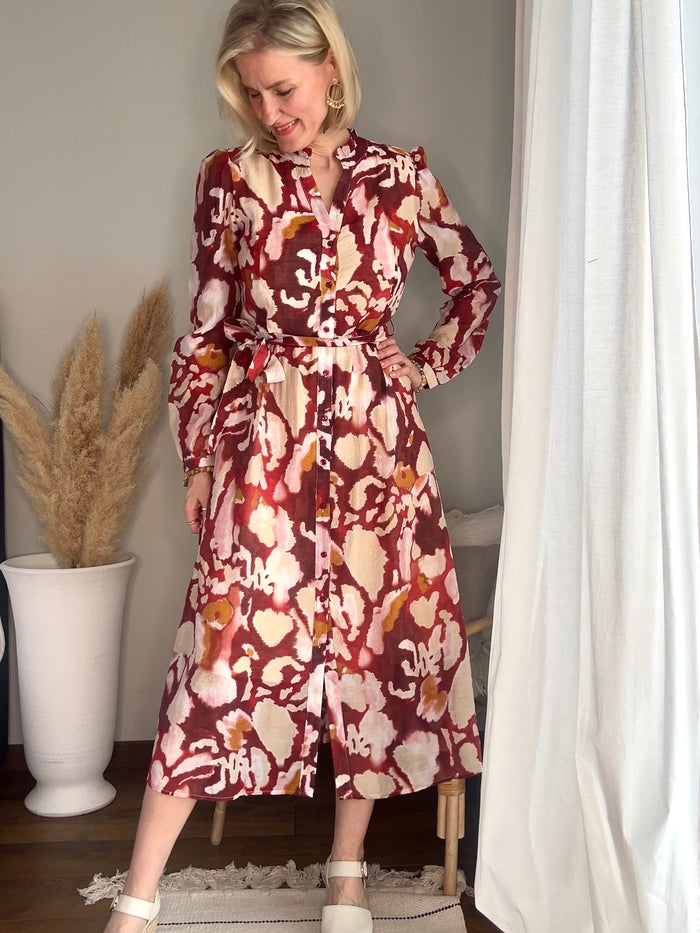 Rhodé dress, maroon/beige