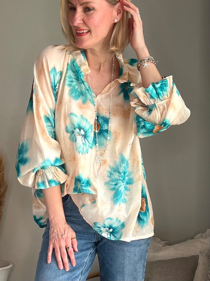 Havana cotton shirt, aqua green