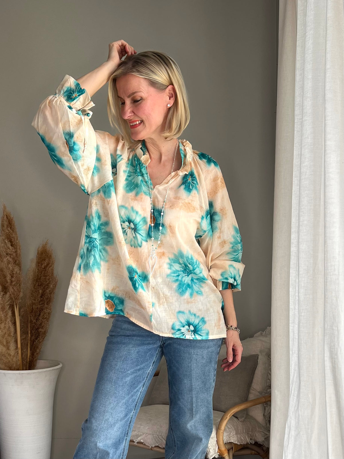 Havana cotton shirt, aqua green