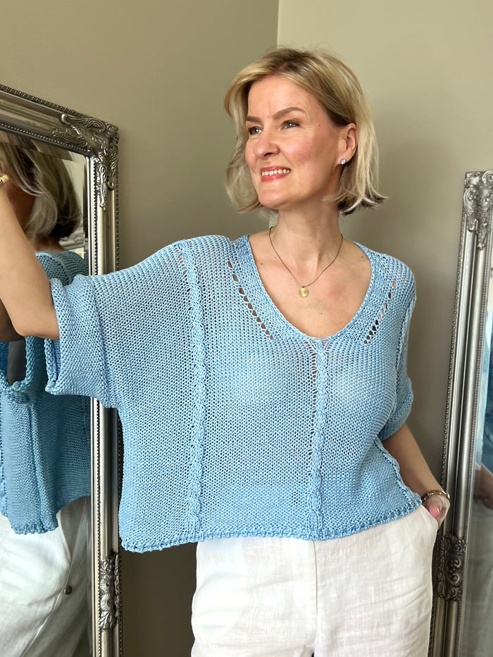 Luisa -puuvillaneule, vaaleansininen