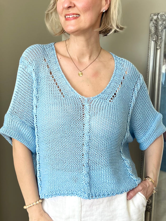 Luisa -puuvillaneule, vaaleansininen