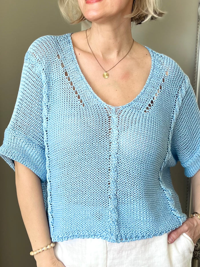 Luisa -puuvillaneule, vaaleansininen