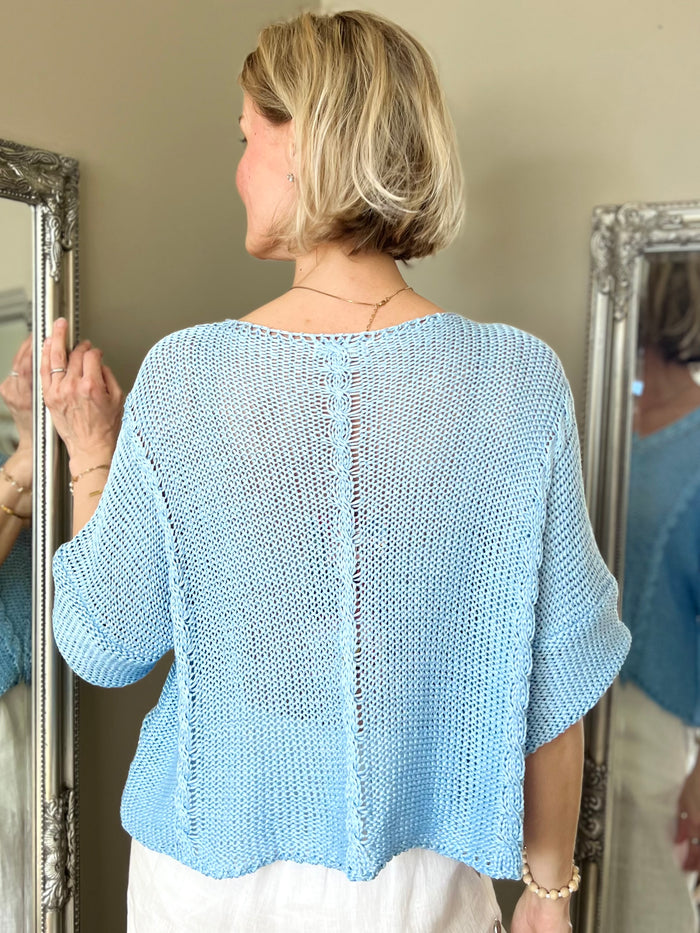 Luisa -puuvillaneule, vaaleansininen