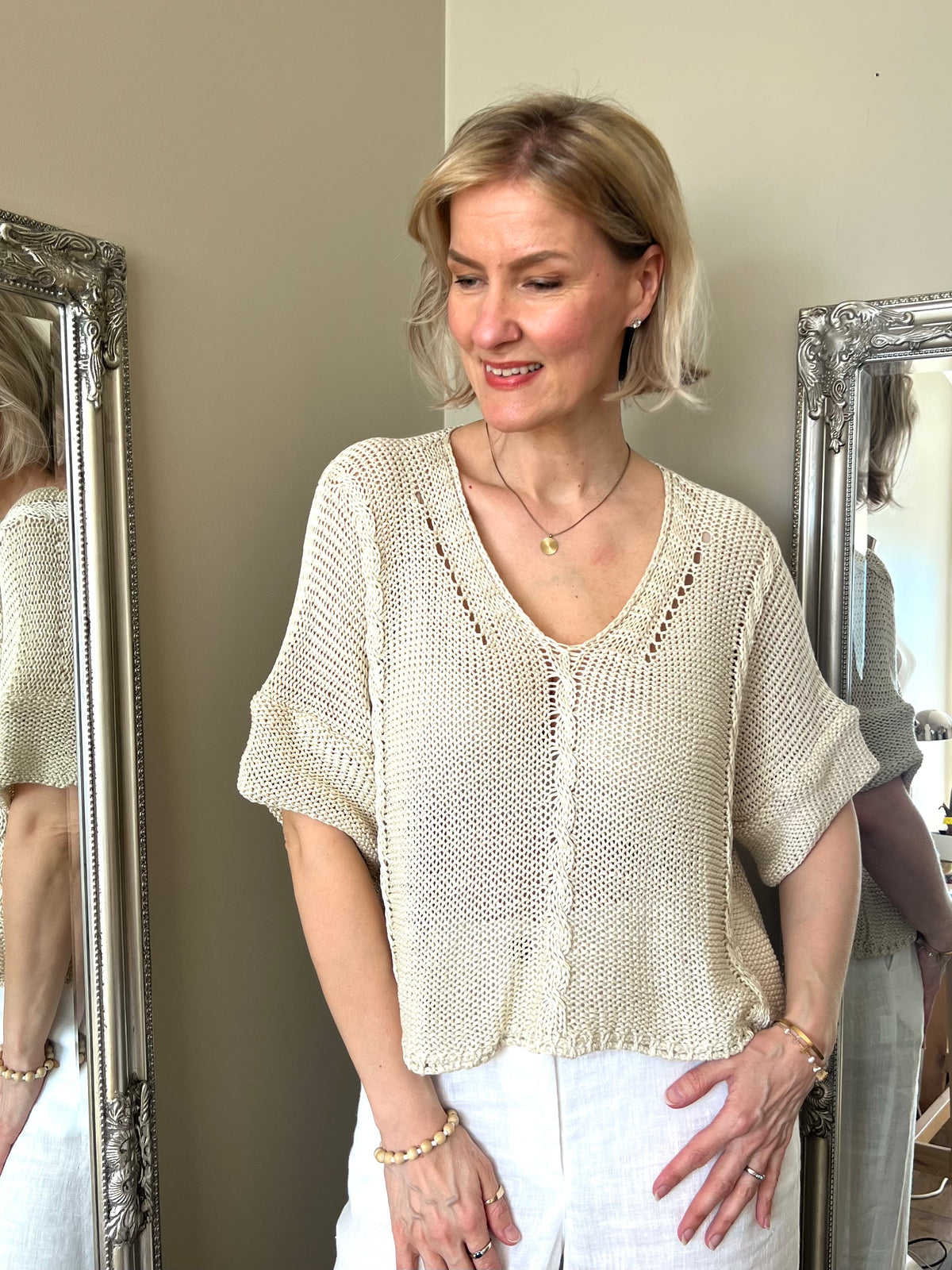 Luisa -puuvillaneule, beige