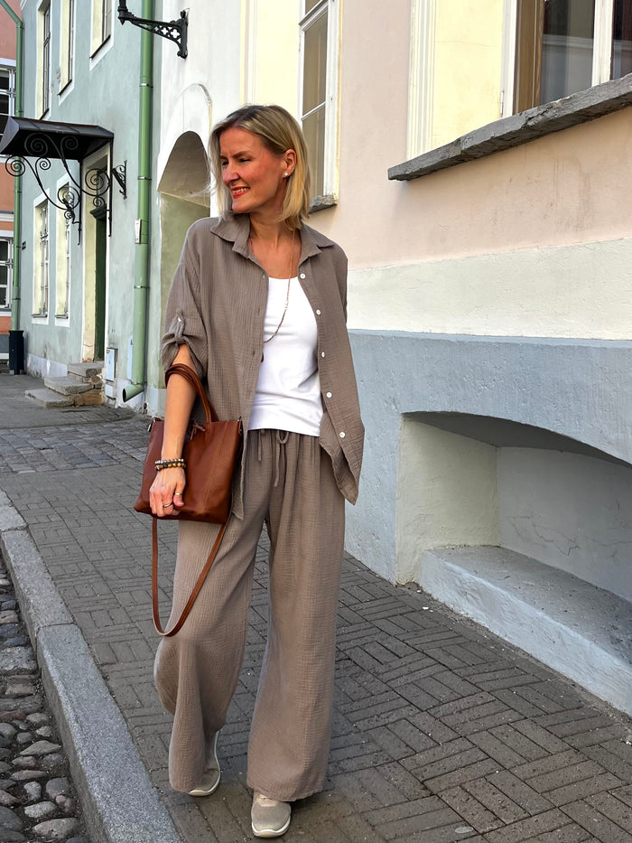 Fiona -puuvillahousut, taupe