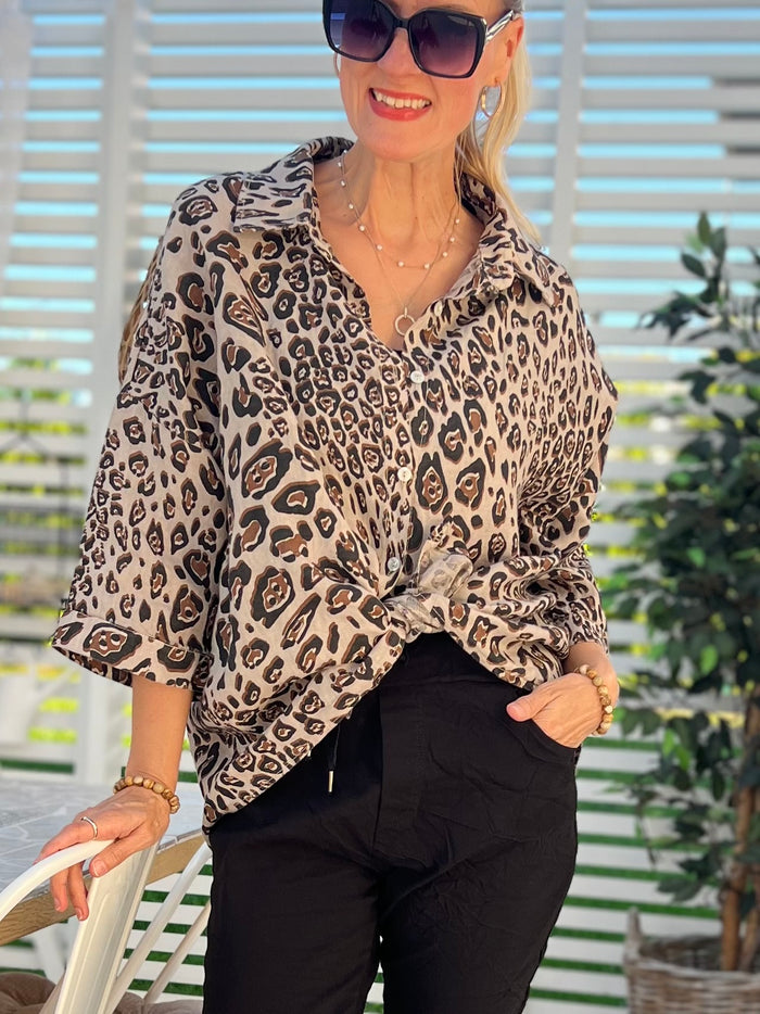 Savannah linen shirt, camel