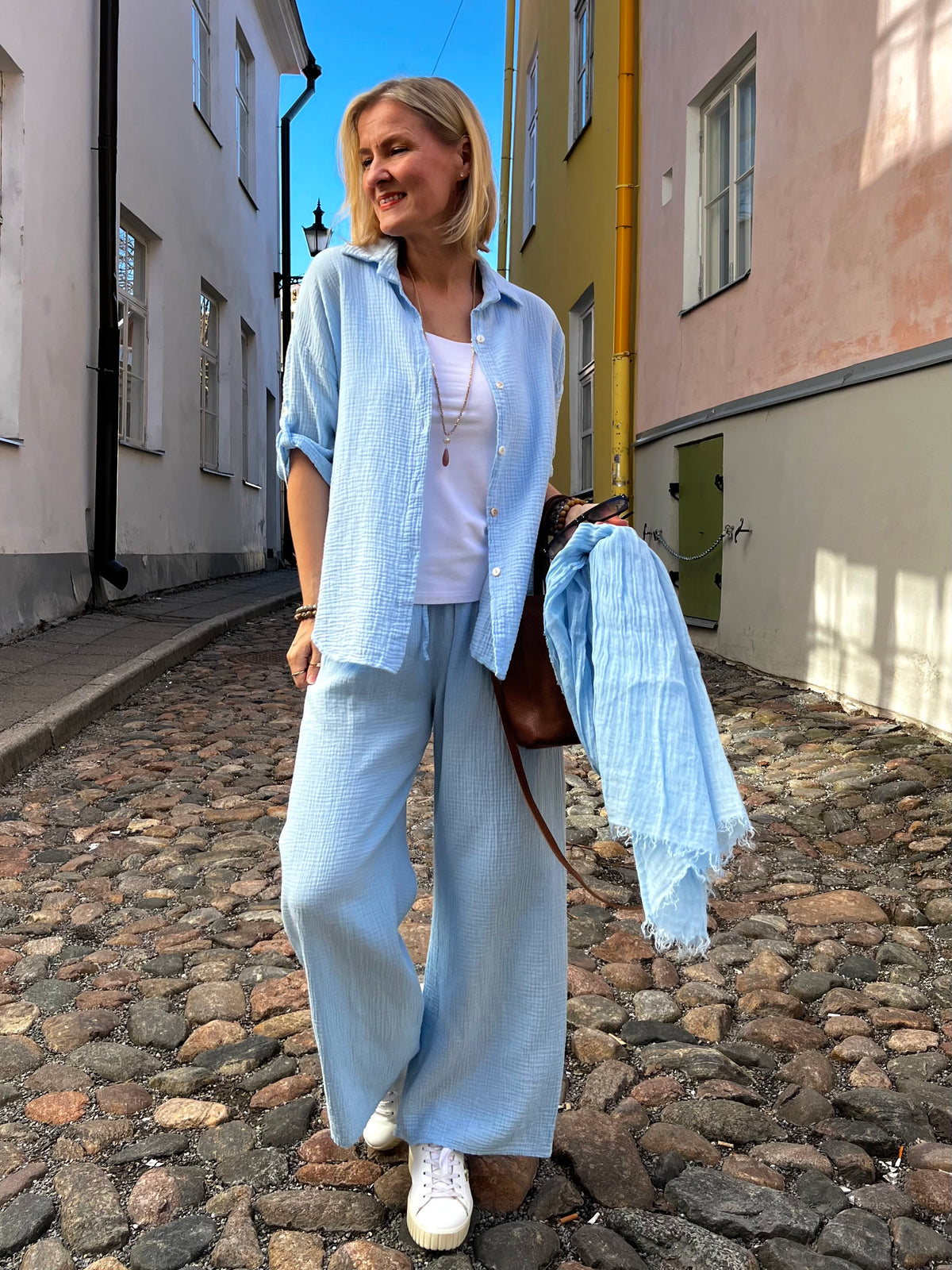 Fiona cotton shirt, sky blue