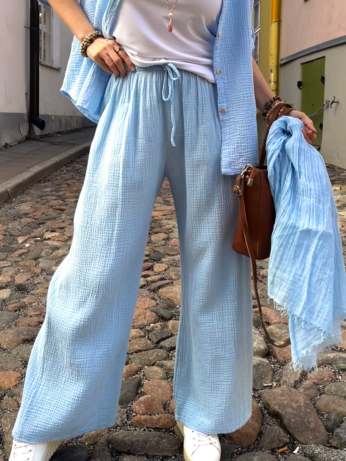 Fiona cotton trousers, sky blue