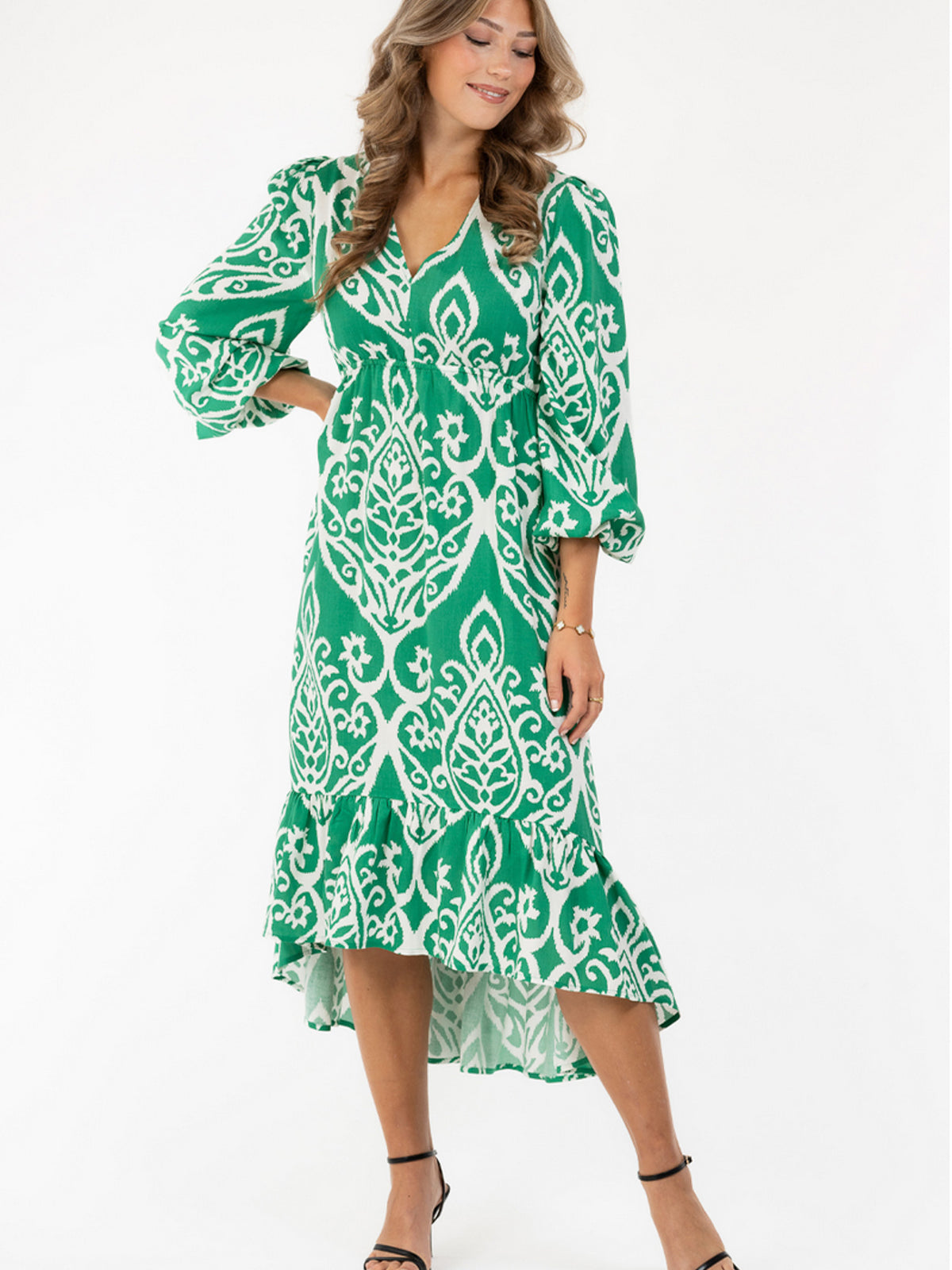 Daria dress, spring green/creme