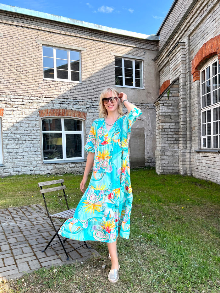 California midi dress, aqua / multicolor