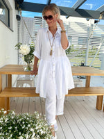 Mella Palm linen jacket dress, white