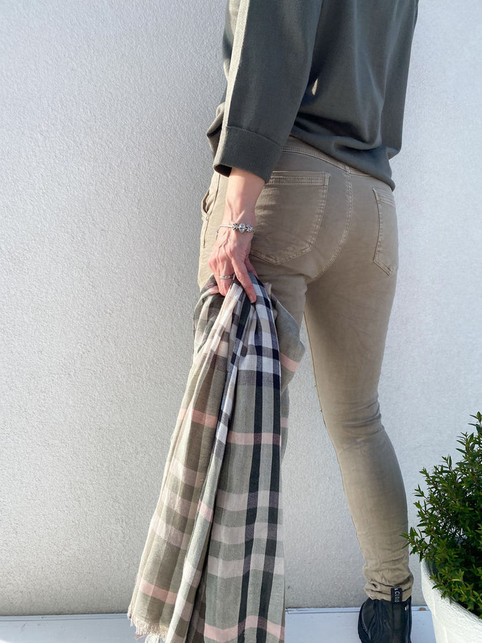 Cotton slim Pull up joggers, beige