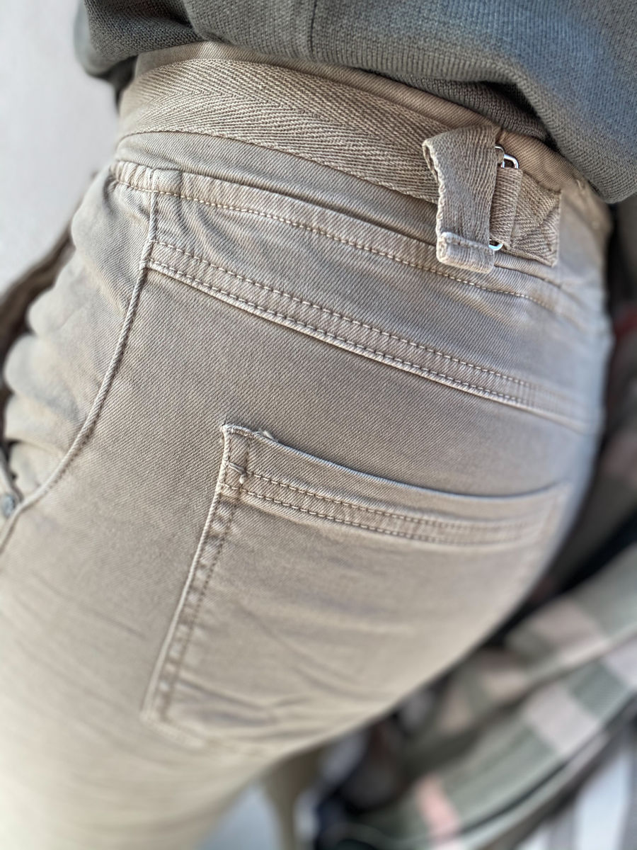 Cotton slim Pull up -joggerit, beige