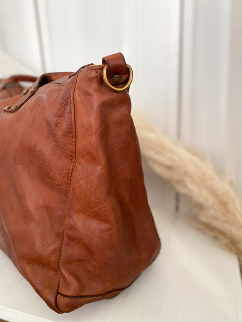 Havana leather bag, dark Cognac