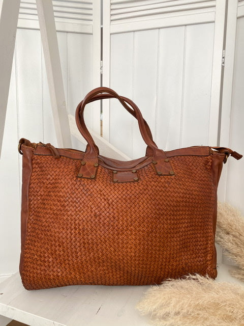 Havana leather bag, dark Cognac