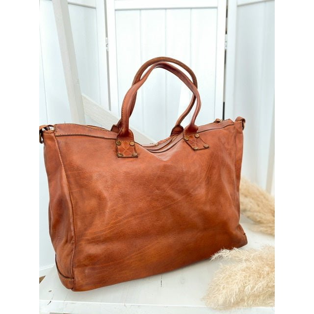 Havana leather bag, dark Cognac