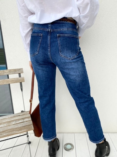 Denim Mom Jeans, tummansininen