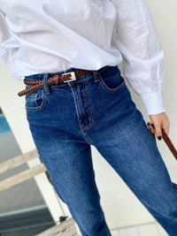 Denim Mom Jeans, tummansininen