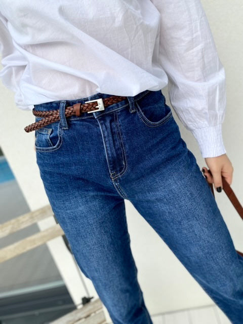 Denim Mom Jeans, tummansininen