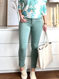 Cotton slim Classic Button -farkut, veden vihreä