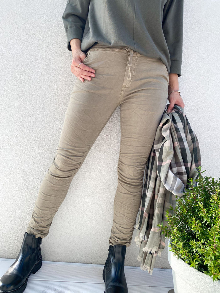 Cotton slim Pull up joggers, beige