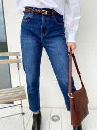 Denim Mom Jeans, tummansininen