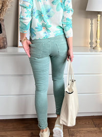 Cotton slim Classic Button -farkut, veden vihreä