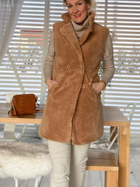 Teddy vest, camel