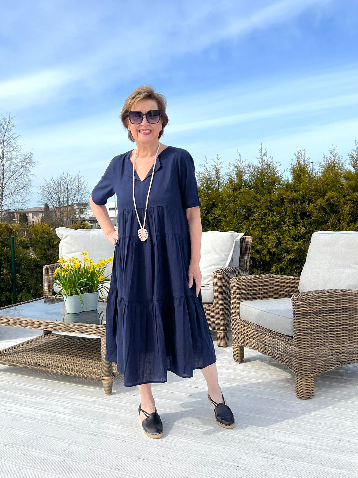 Essentials Collared Midi Dress, navy