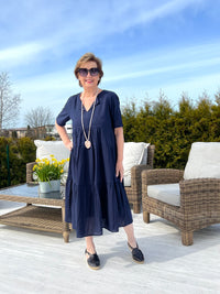 Essentials Collared Midi Dress, navy