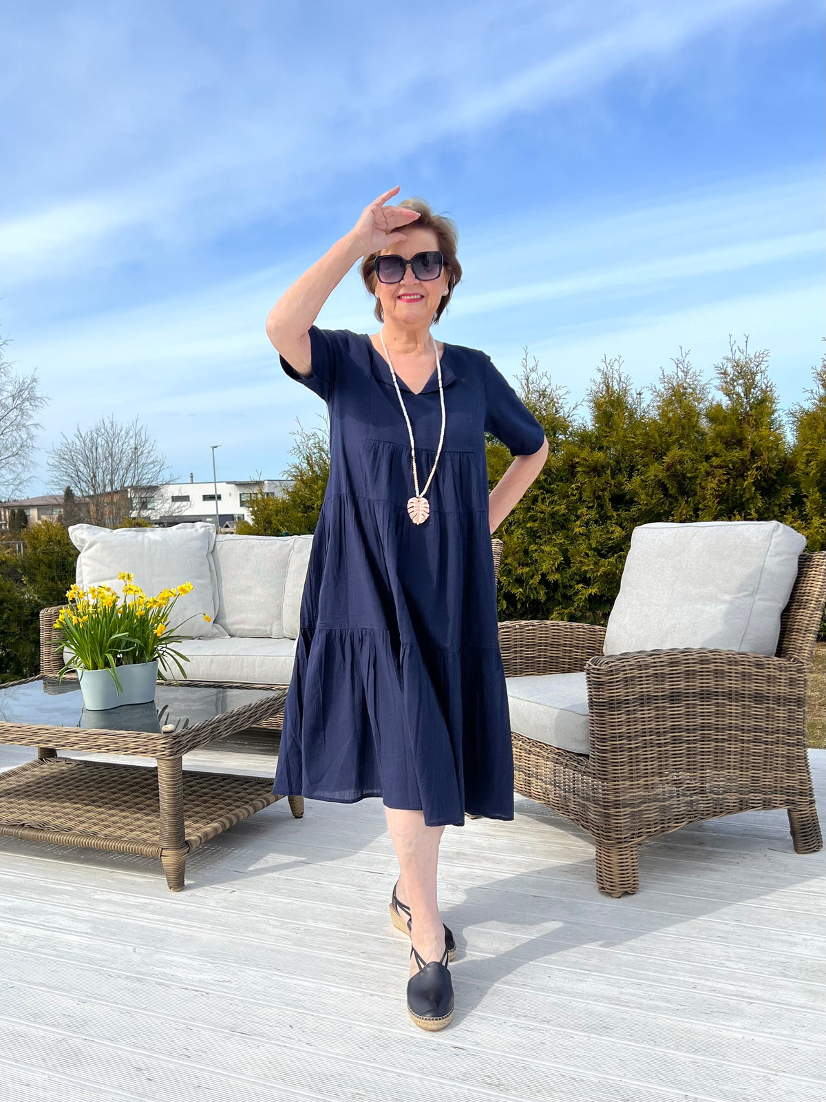 Essentials Collared Midi Dress, navy