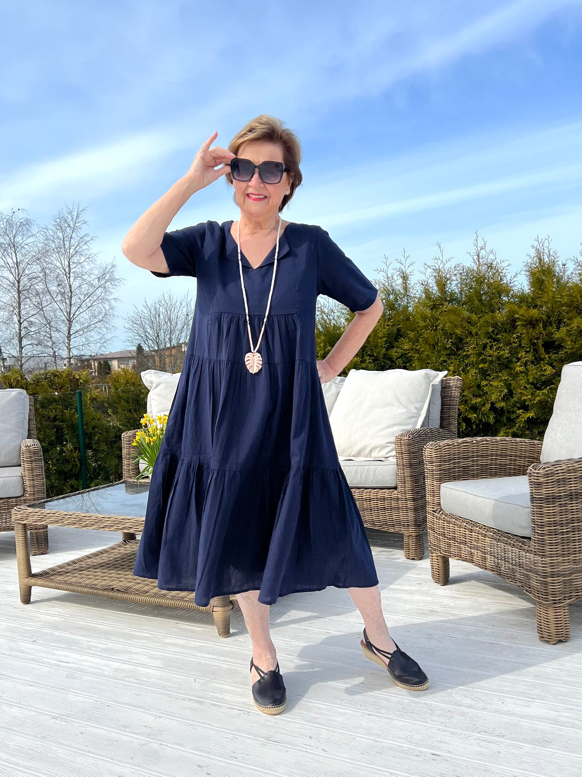 Essentials Collared Midi Dress, navy