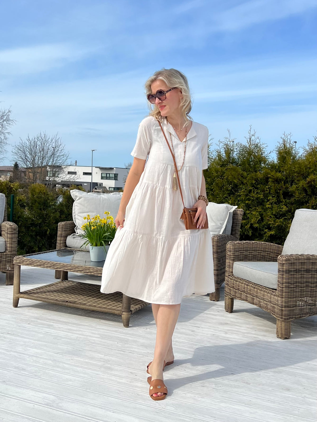 Essentials Collared Midi Dress, Sand