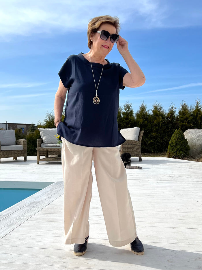 Essentials Folded Neckline Top, Navy