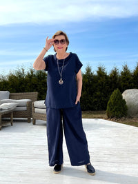 Essentials Folded Neckline Top, Navy