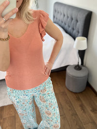 Esqualo Lurex Ruffle Top, Papaya