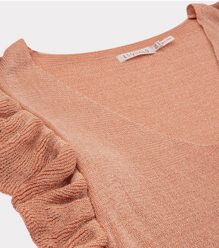 Esqualo Lurex Ruffle Top, Papaya