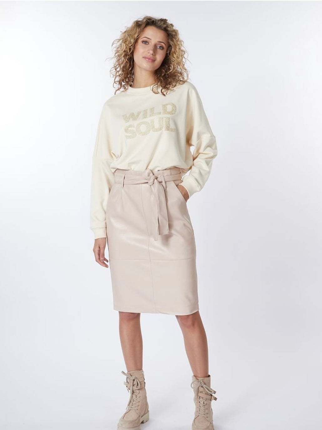 Skirt belted long, sand
