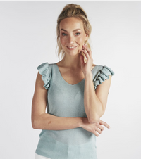 Esqualo Lurex Ruffle top, shore blue