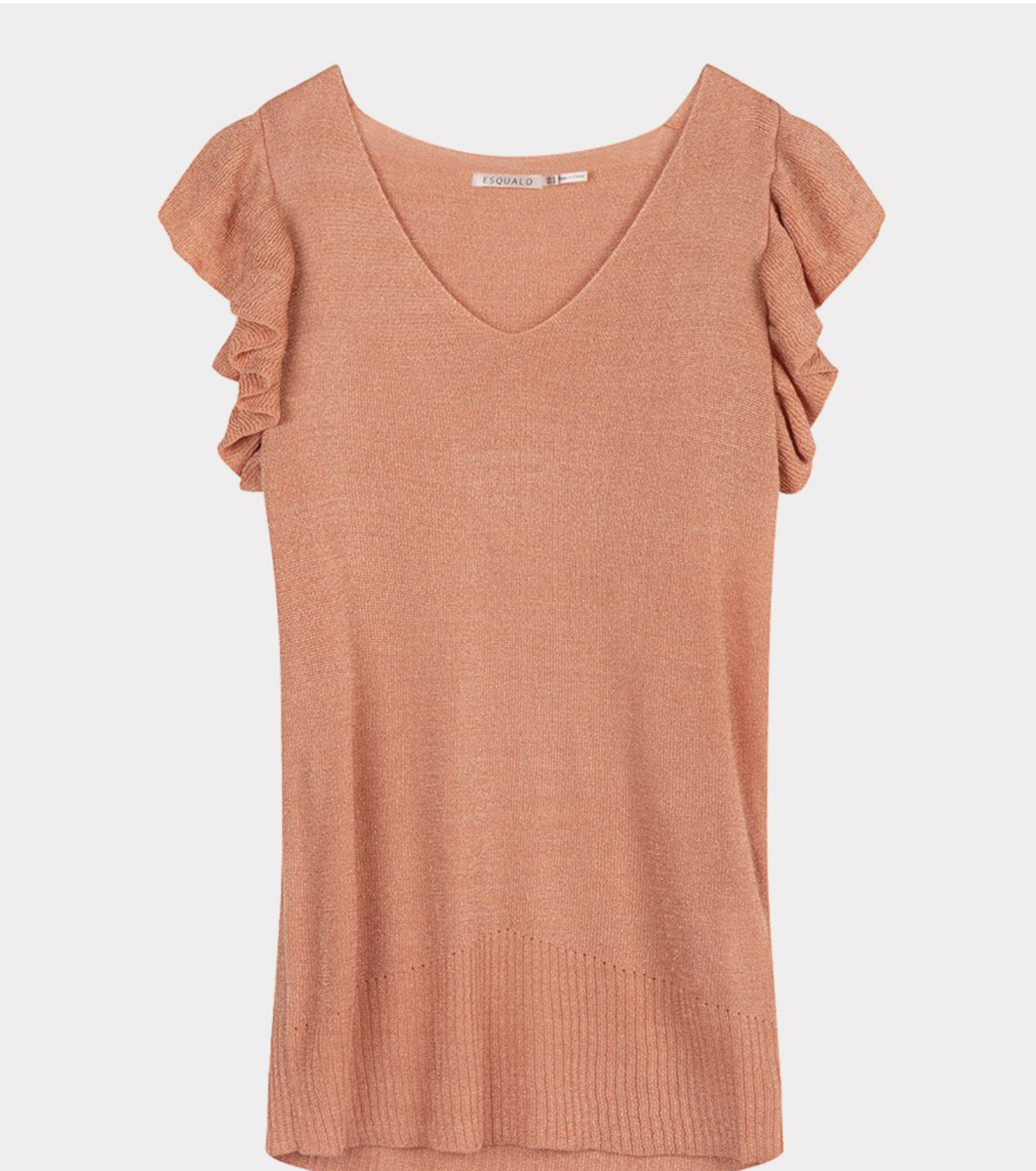 Esqualo Lurex Ruffle Top, Papaya